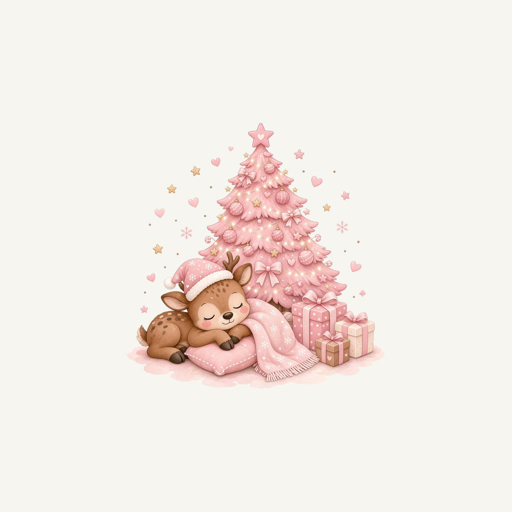 Sleepy Fawn Pink Christmas Personalised Christmas Mug