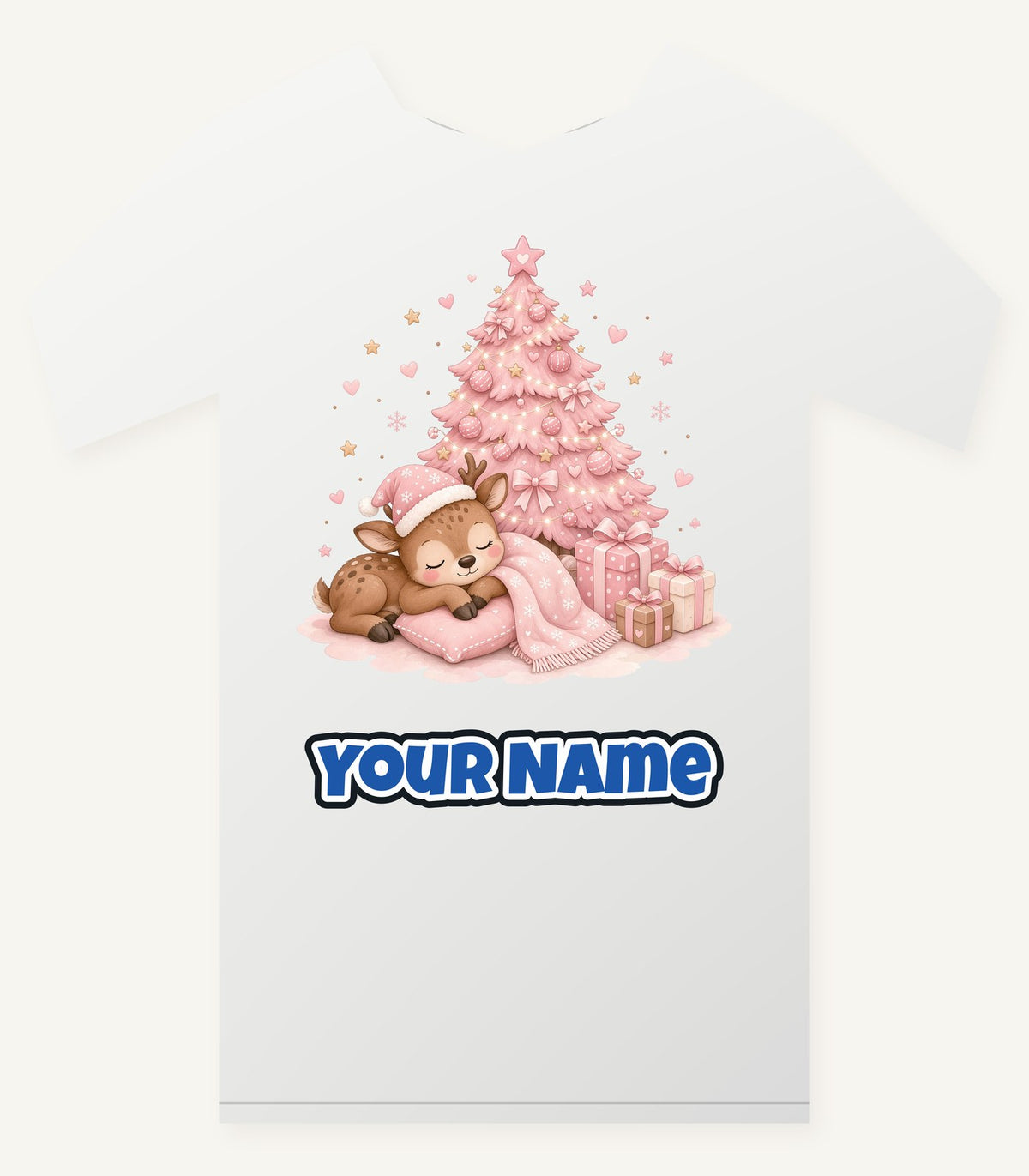 Sleepy Fawn Pink Christmas Personalised Christmas T-Shirt and Hoodie