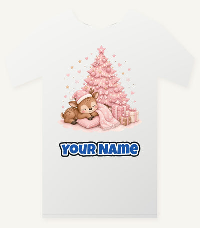Sleepy Fawn Pink Christmas Personalised Christmas T-Shirt and Hoodie