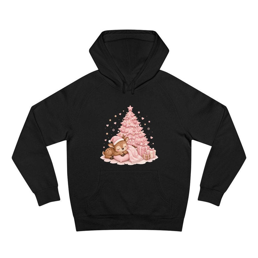 Sleepy Fawn Pink Christmas personalised Christmas hoodie in black