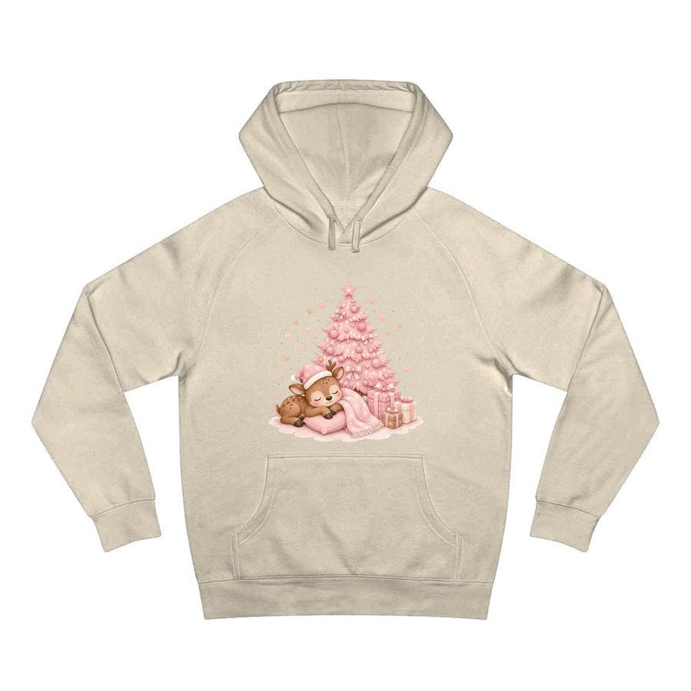 Sleepy Fawn Pink Christmas personalised Christmas hoodie in sand