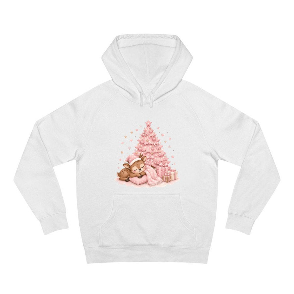 Sleepy Fawn Pink Christmas personalised Christmas hoodie in white