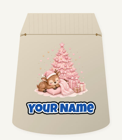 Sleepy Fawn Pink Christmas Personalised Santa Sack