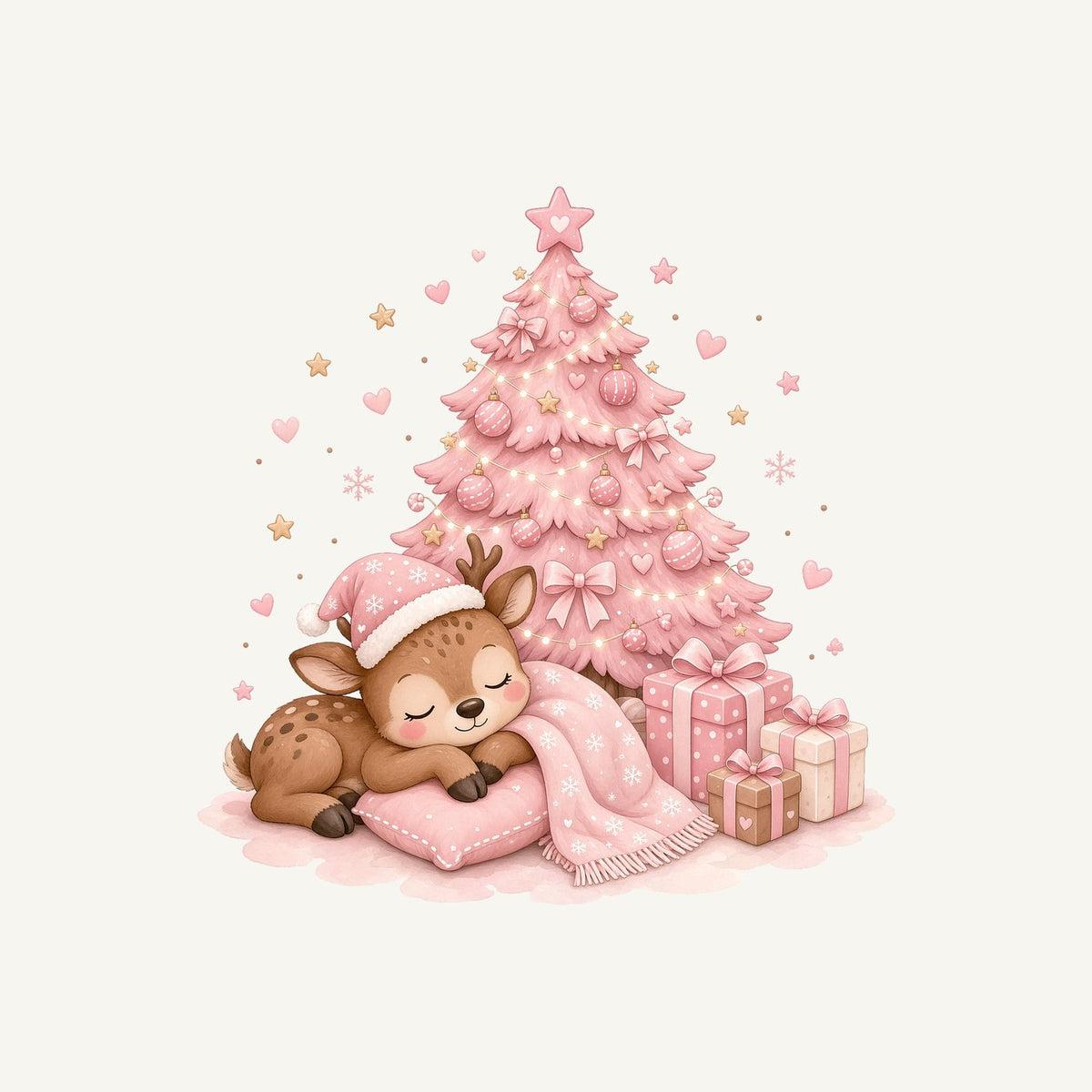 Sleepy Fawn Pink Christmas Personalised Santa Sack