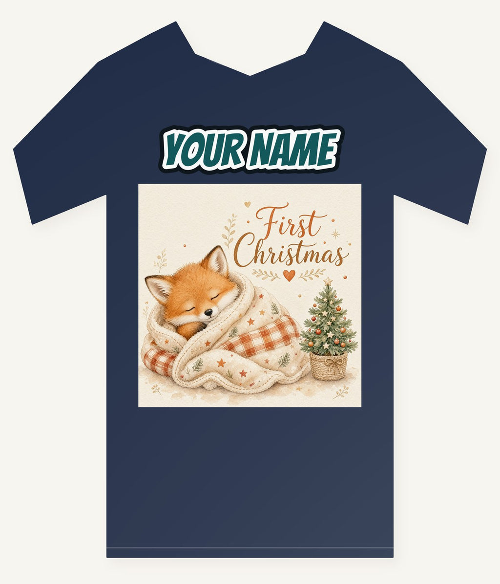 Sleepy Fox First Christmas Personalised Kids and Baby Christmas Tee
