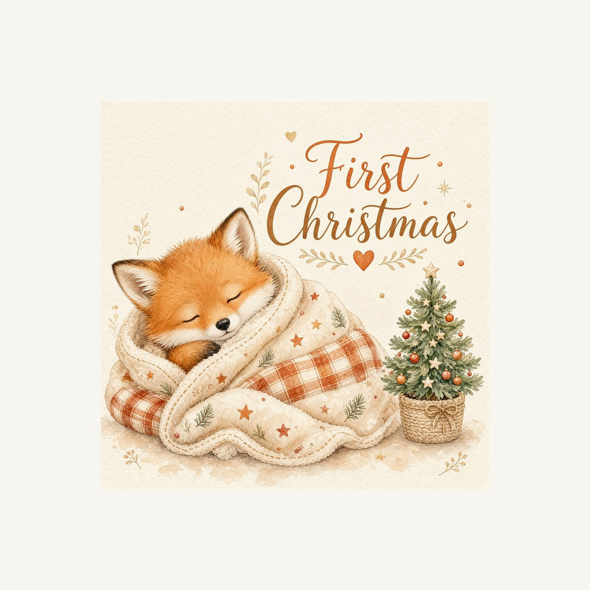 Sleepy Fox First Christmas Personalised Kids and Baby Christmas Tee