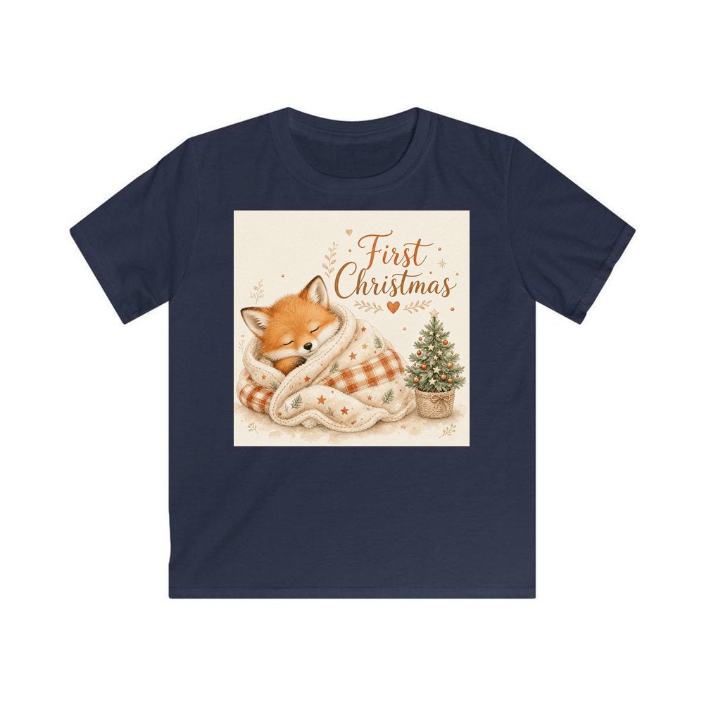 Sleepy Fox First Christmas personalised kids Christmas tee in navy