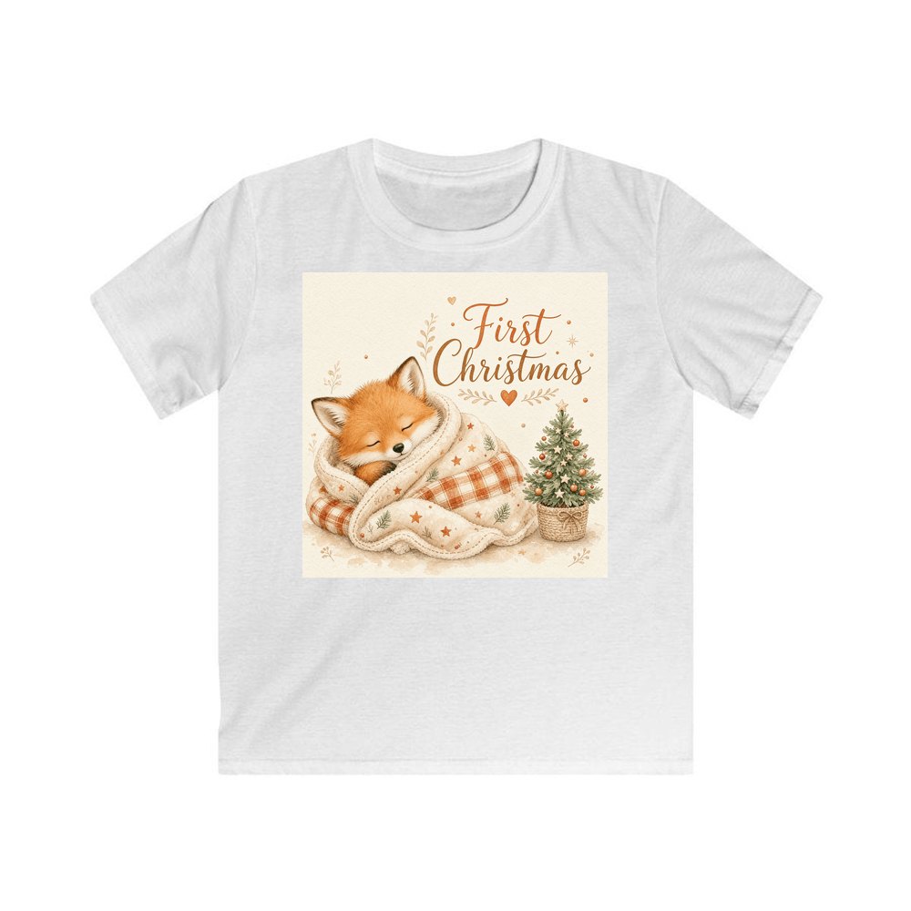 Sleepy Fox First Christmas personalised kids Christmas tee in white
