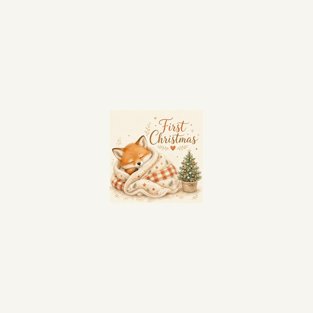 Sleepy Fox First Christmas Personalised Beach Towel