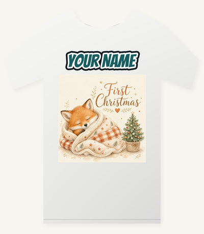 Sleepy Fox First Christmas Personalised Christmas T-Shirt and Hoodie