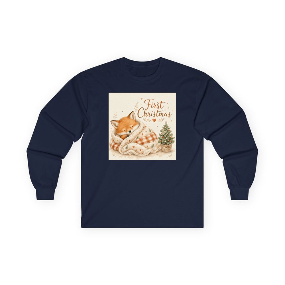Sleepy Fox First Christmas personalised long sleeve Christmas T-shirt in navy