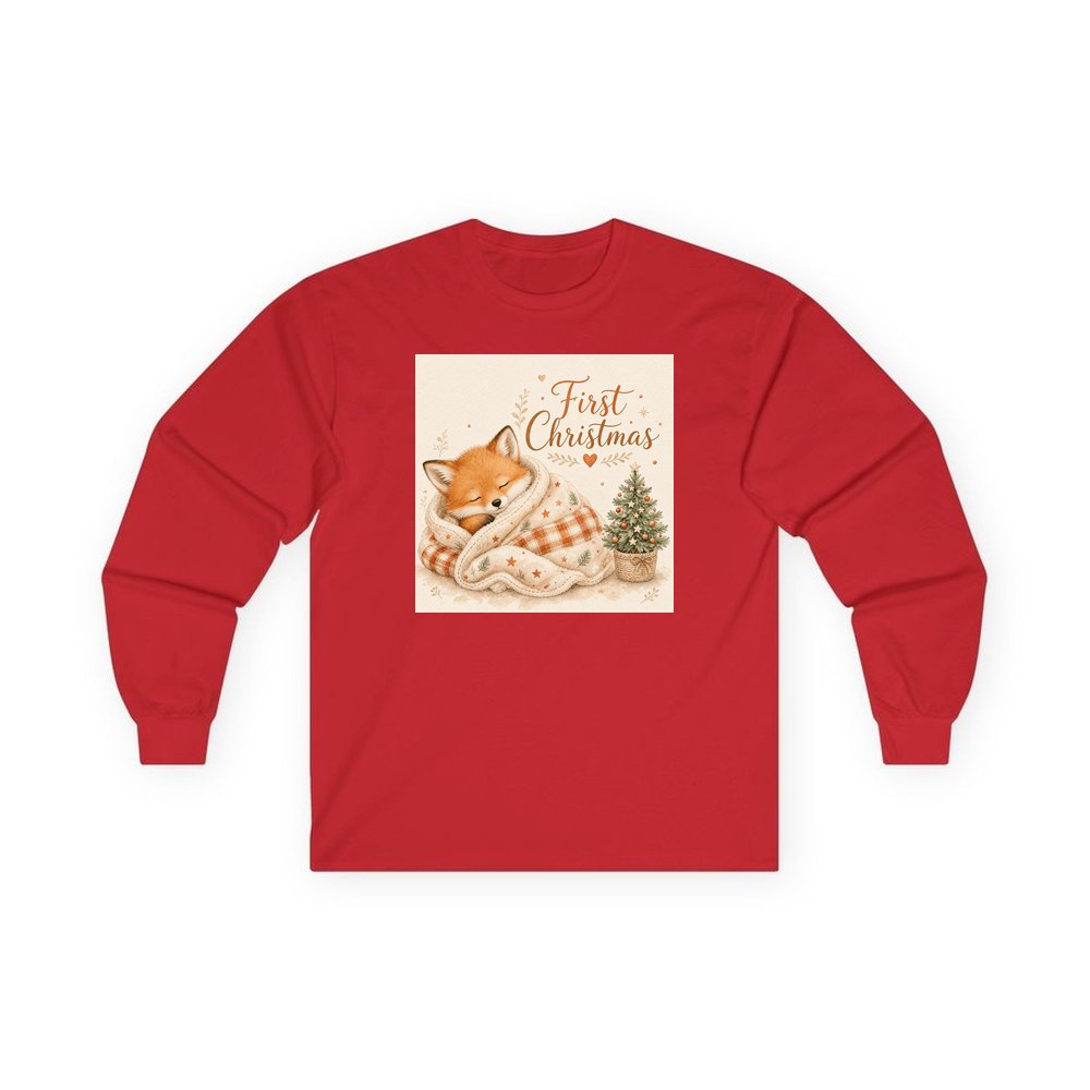 Sleepy Fox First Christmas personalised long sleeve Christmas T-shirt in red