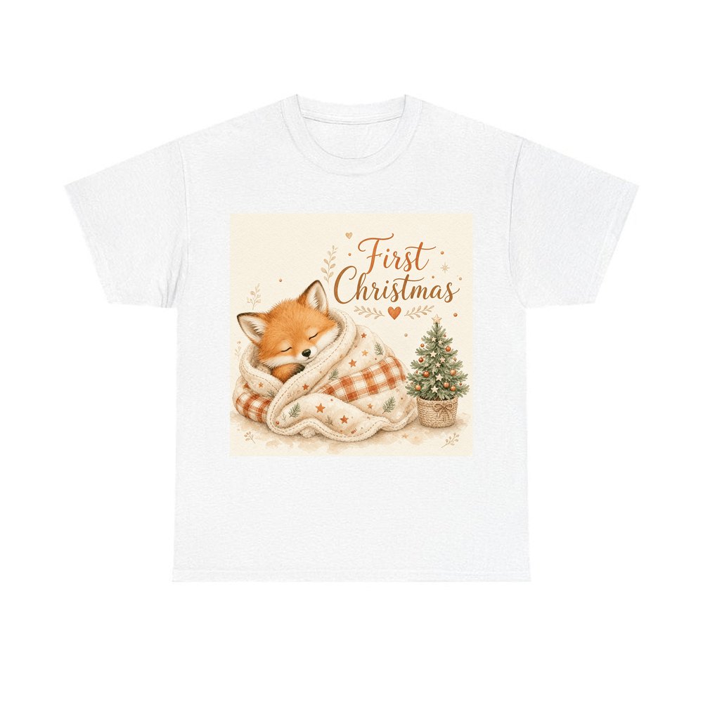 Sleepy Fox First Christmas personalised Christmas T-shirt in white
