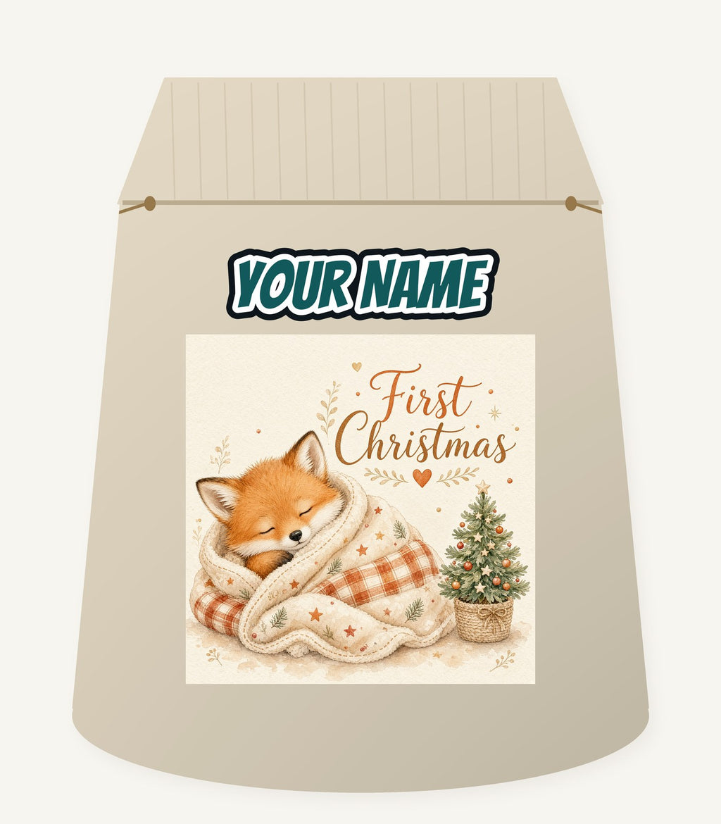 Sleepy Fox First Christmas Personalised Santa Sack