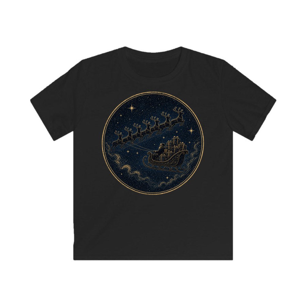 Sleigh Across the Night Sky personalised kids Christmas tee in black