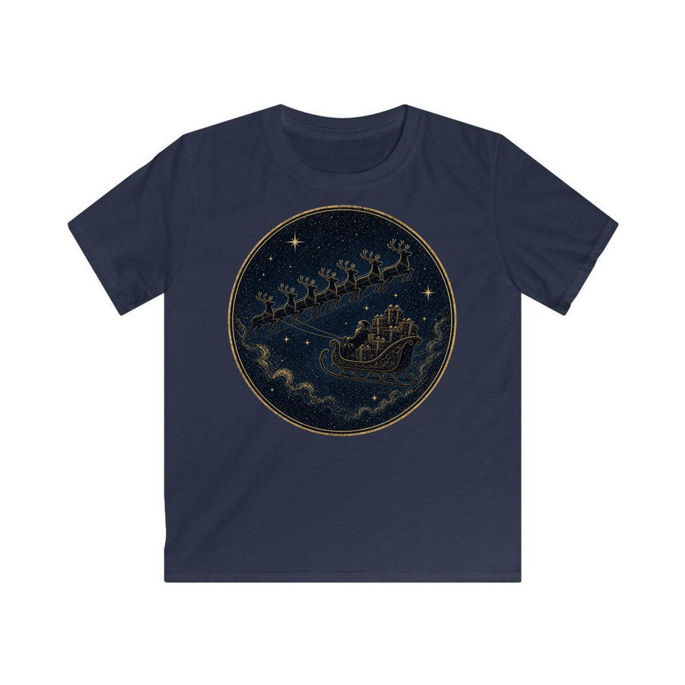 Sleigh Across the Night Sky personalised kids Christmas tee in navy