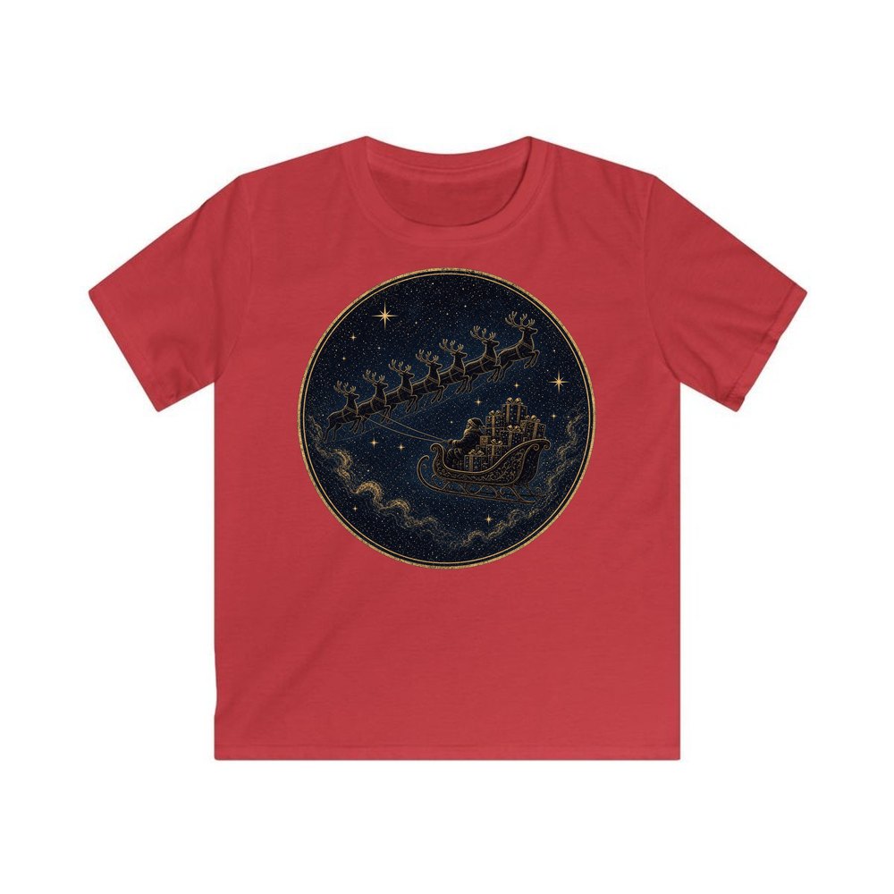 Sleigh Across the Night Sky personalised kids Christmas tee in red