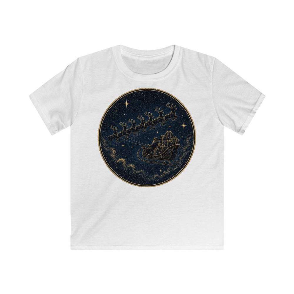 Sleigh Across the Night Sky personalised kids Christmas tee in white