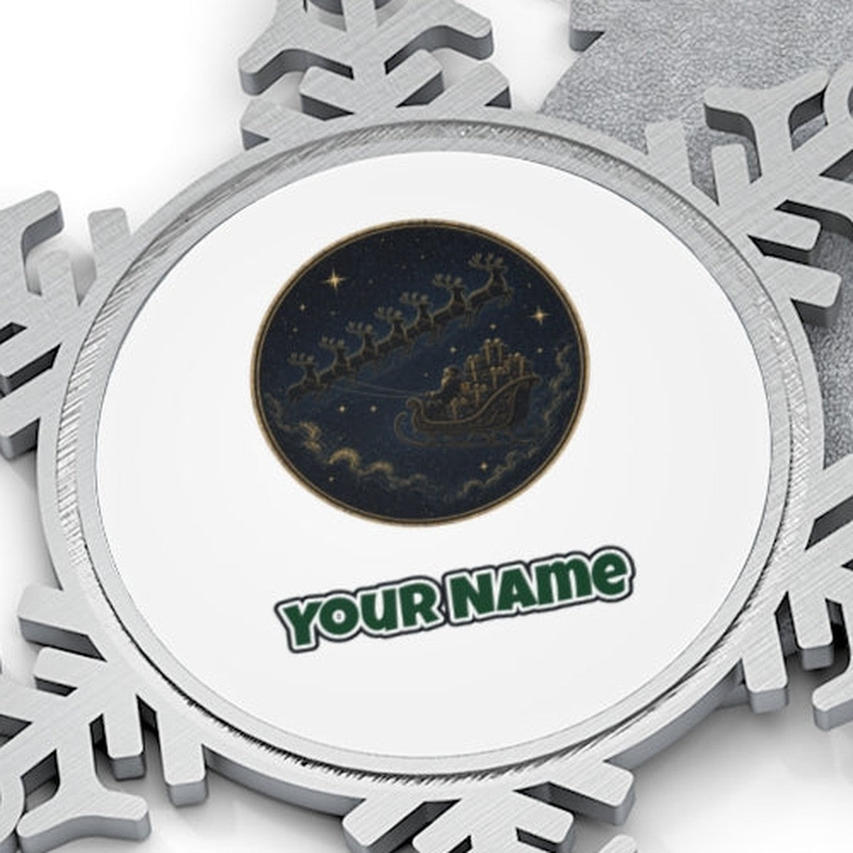 Sleigh Across the Night Sky Personalised Pewter Christmas Ornament