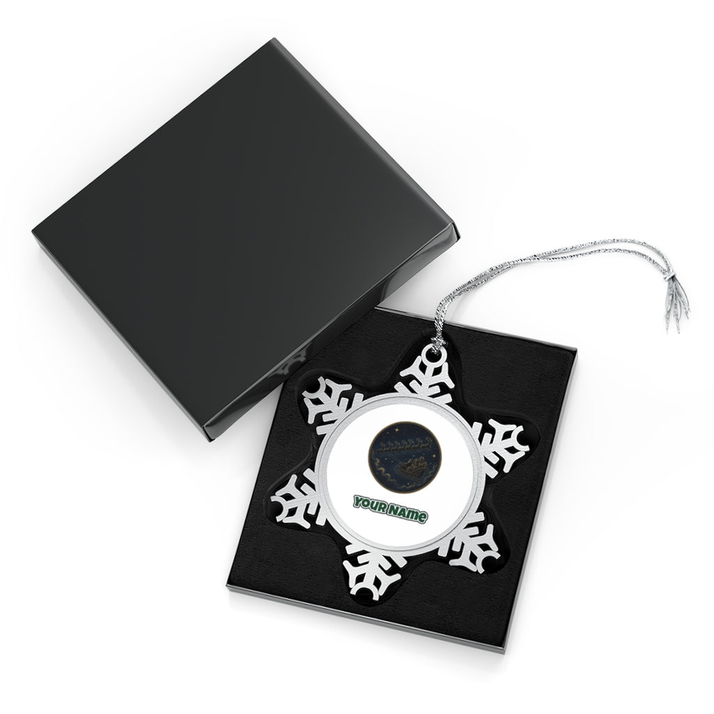 Sleigh Across the Night Sky Personalised Pewter Christmas Ornament