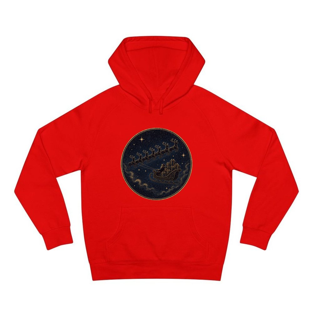 Sleigh Across the Night Sky personalised Christmas hoodie in red