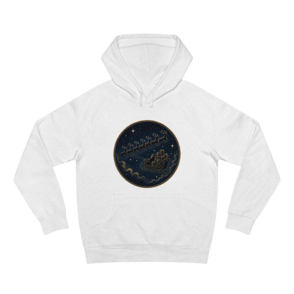 Sleigh Across the Night Sky personalised Christmas hoodie in white