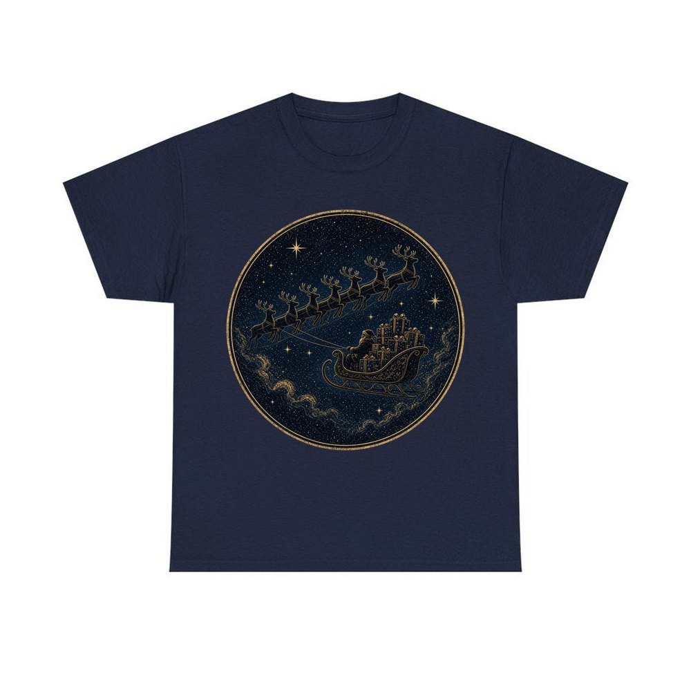 Sleigh Across the Night Sky personalised Christmas T-shirt in navy