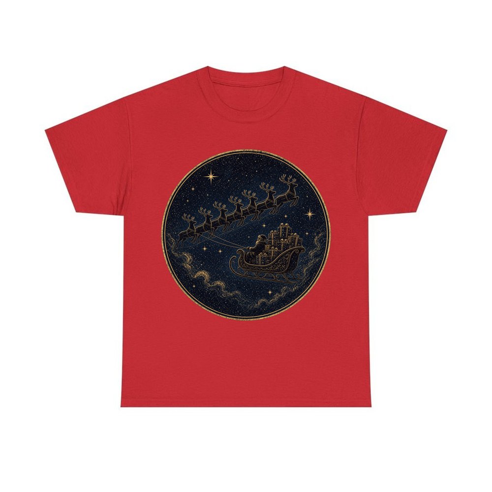 Sleigh Across the Night Sky personalised Christmas T-shirt in red