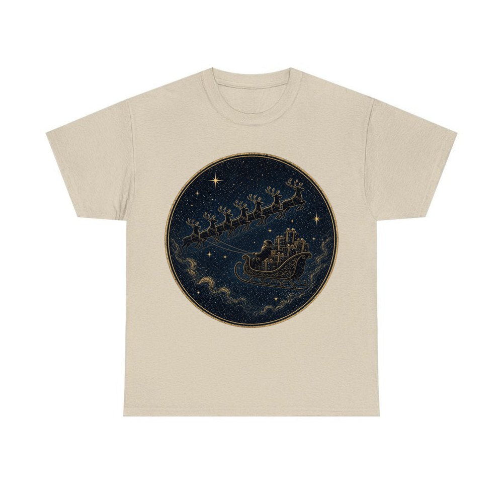 Sleigh Across the Night Sky personalised Christmas T-shirt in sand