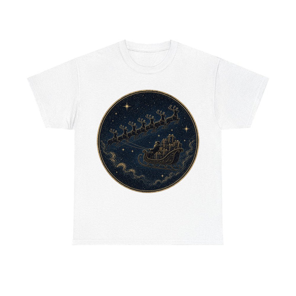 Sleigh Across the Night Sky personalised Christmas T-shirt in white
