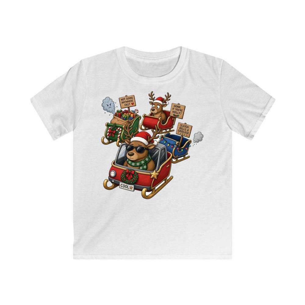 Sleigh Bells and Gridlock personalised kids Christmas tee in white