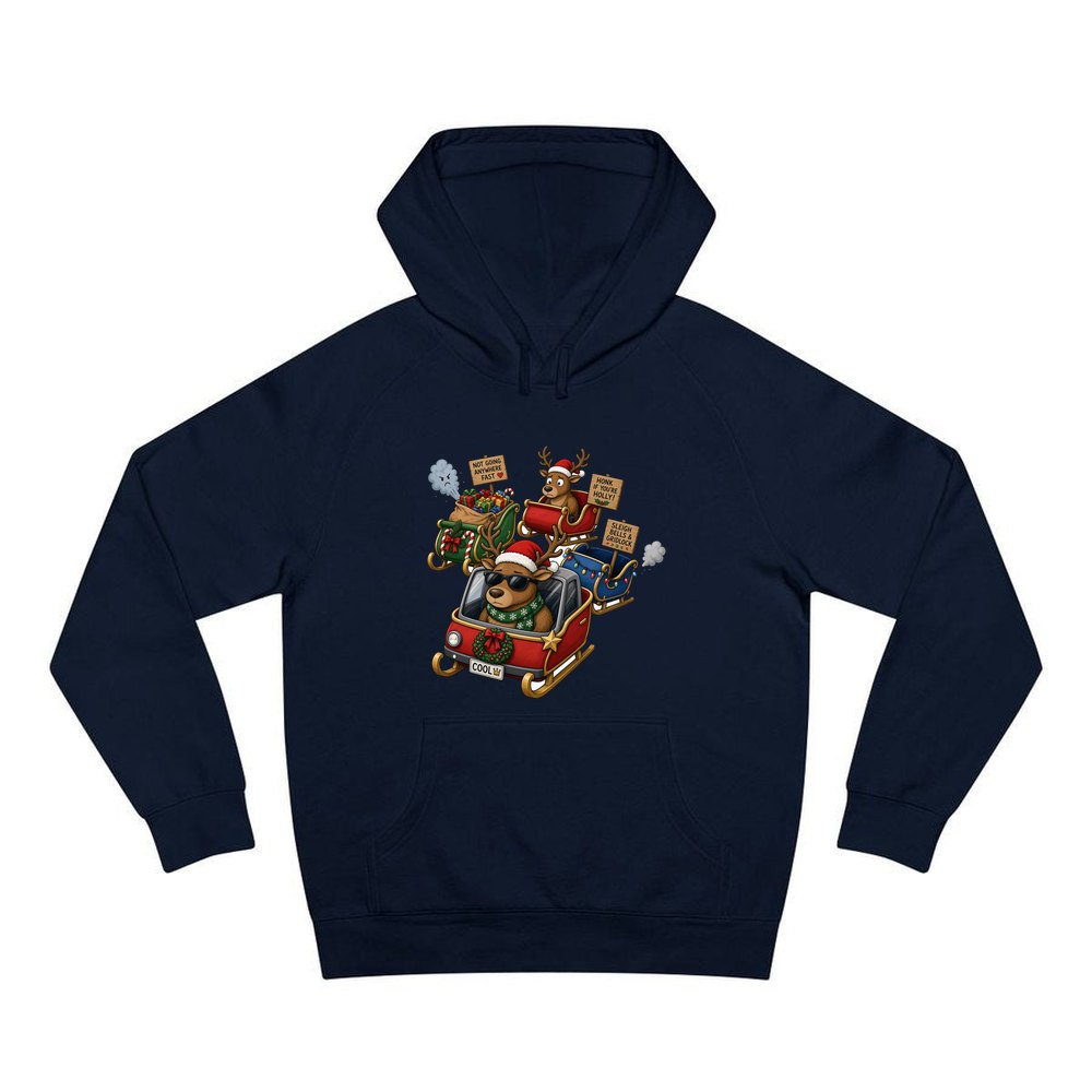 Sleigh Bells and Gridlock personalised Christmas hoodie in navy