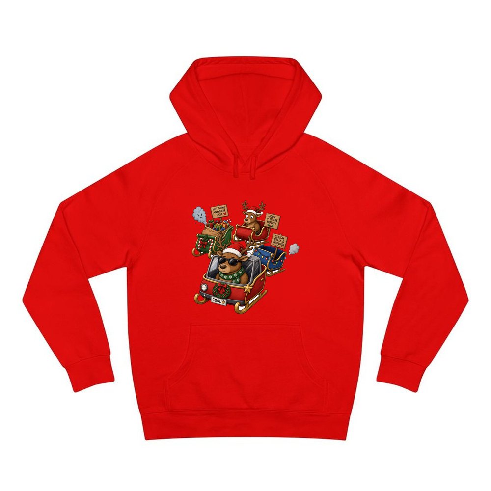 Sleigh Bells and Gridlock personalised Christmas hoodie in red