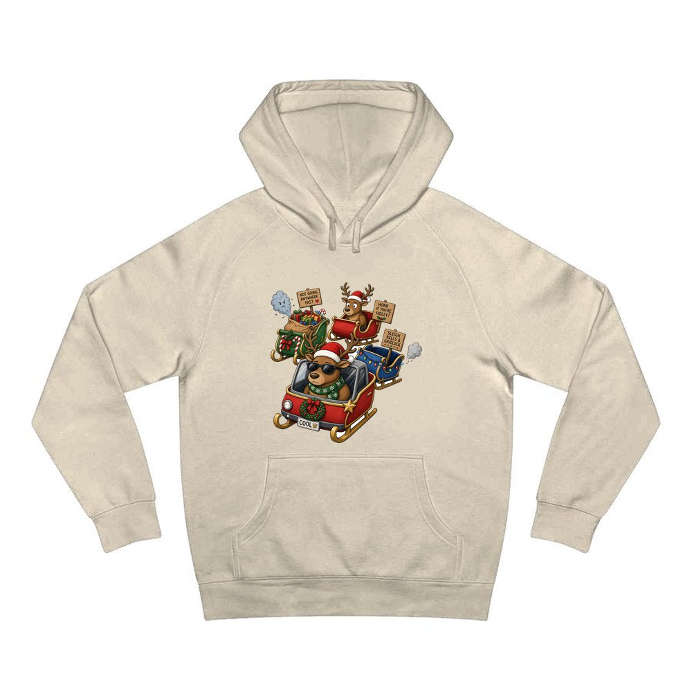 Sleigh Bells and Gridlock personalised Christmas hoodie in sand