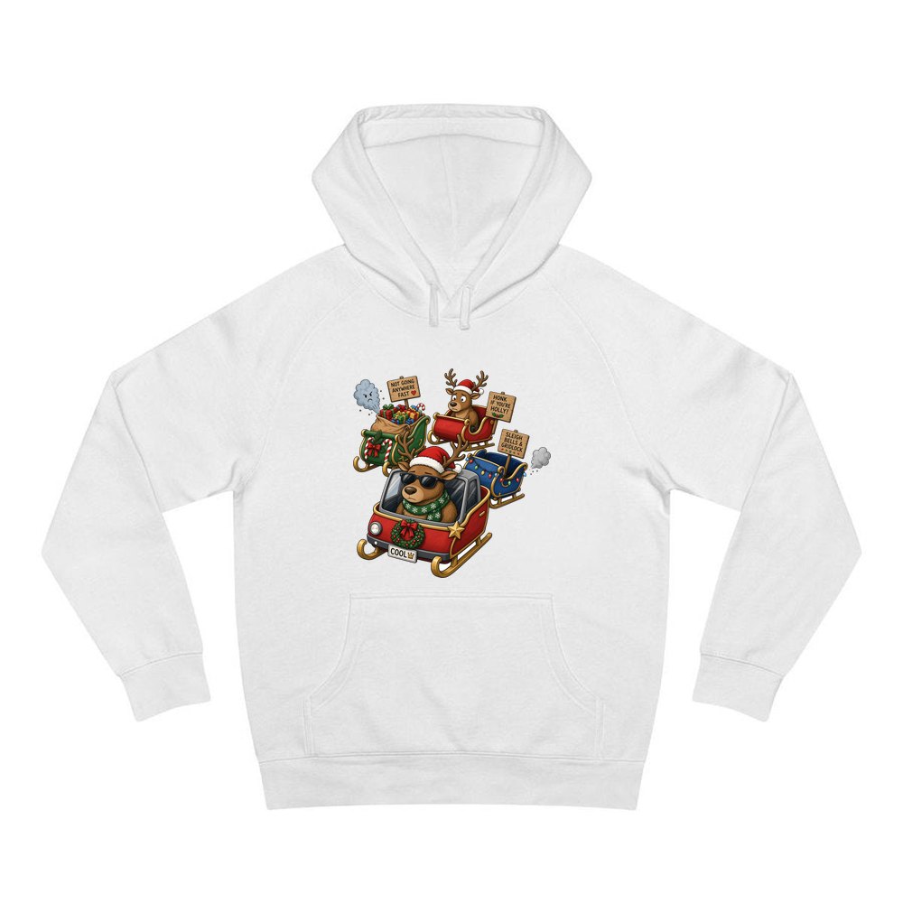 Sleigh Bells and Gridlock personalised Christmas hoodie in white