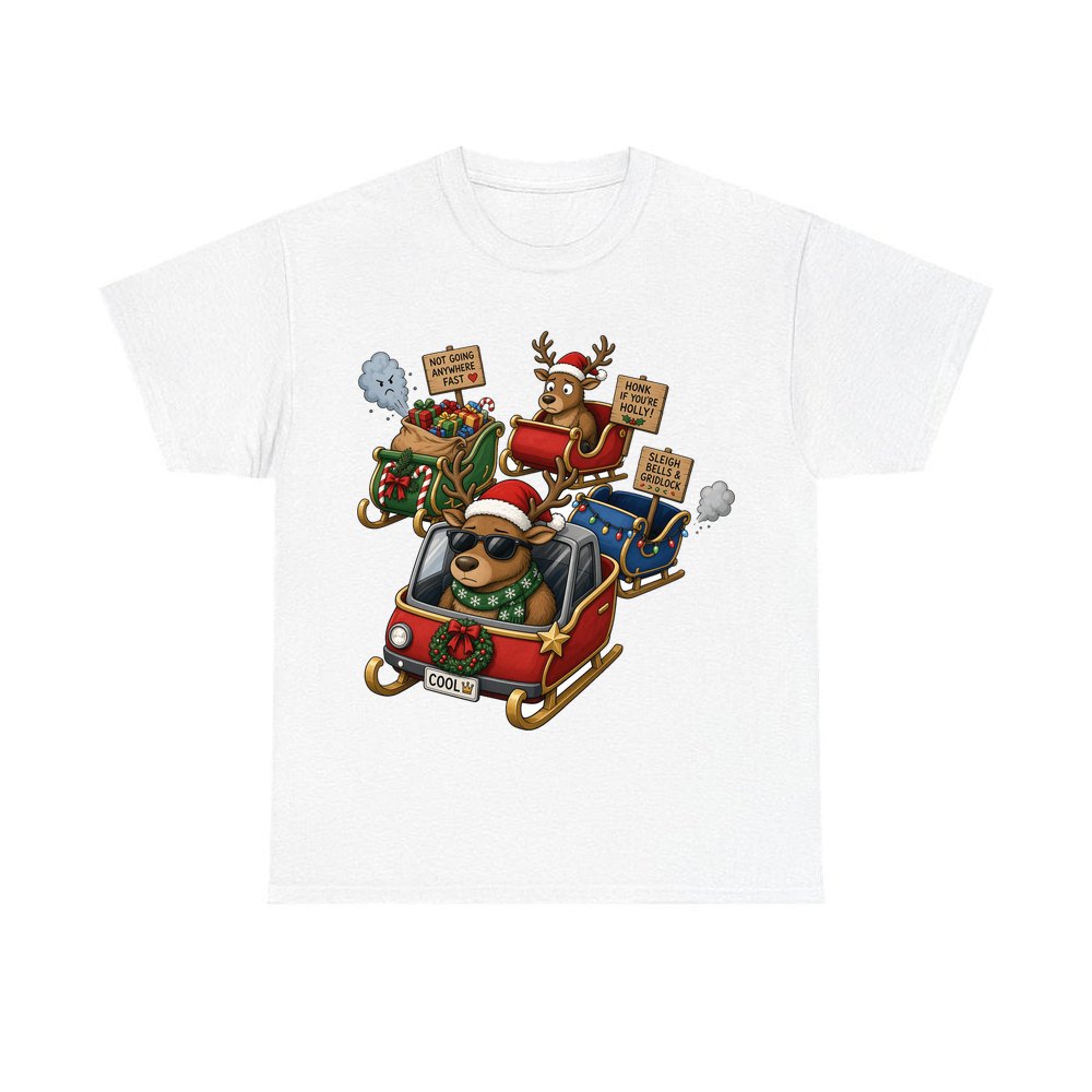 Sleigh Bells and Gridlock personalised Christmas T-shirt in white