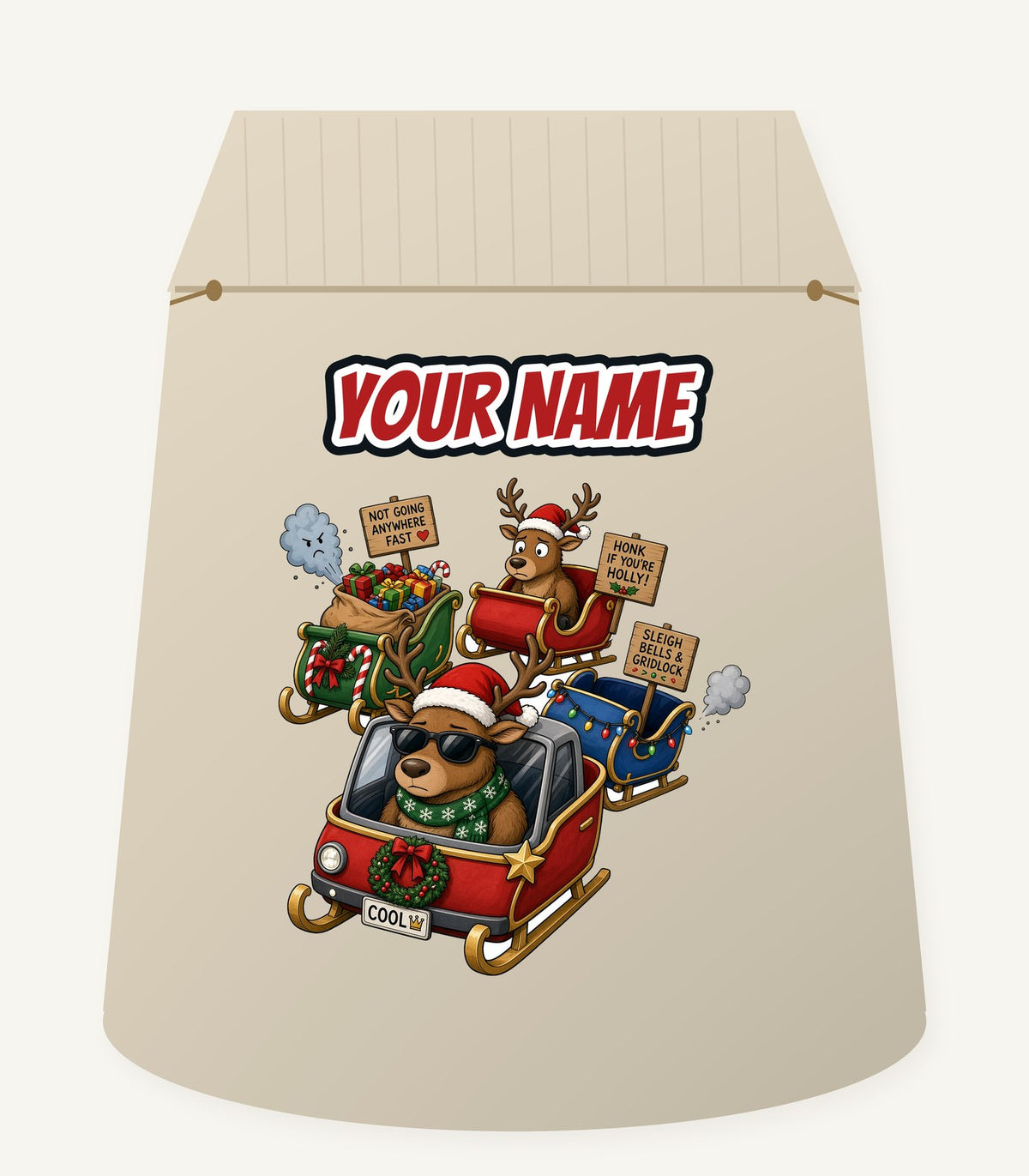 Sleigh Bells and Gridlock Personalised Santa Sack
