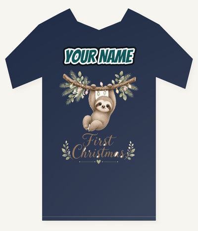 Sloth's First Christmas Personalised Kids Tee and Baby Bodysuit