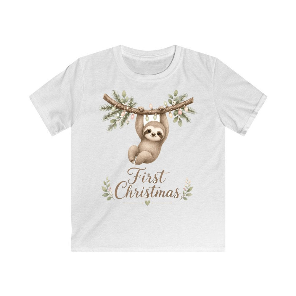 Sloth's First Christmas personalised kids Christmas tee in white