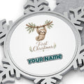 Sloth's First Christmas Personalised Pewter Christmas Ornament