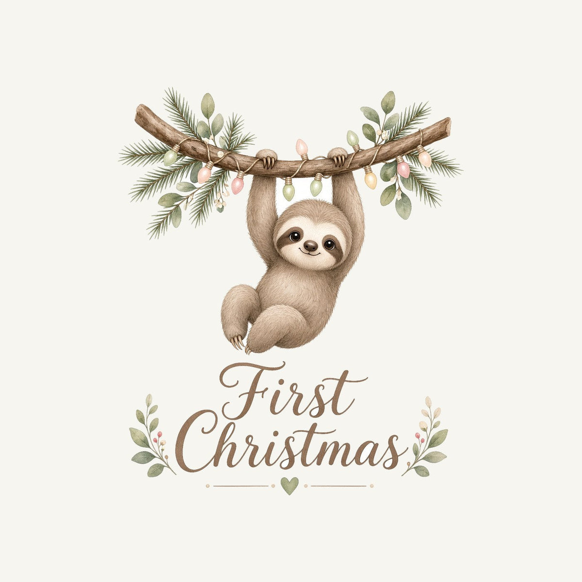 Sloth's First Christmas Christmas artwork, the design printed on the personalised stocking