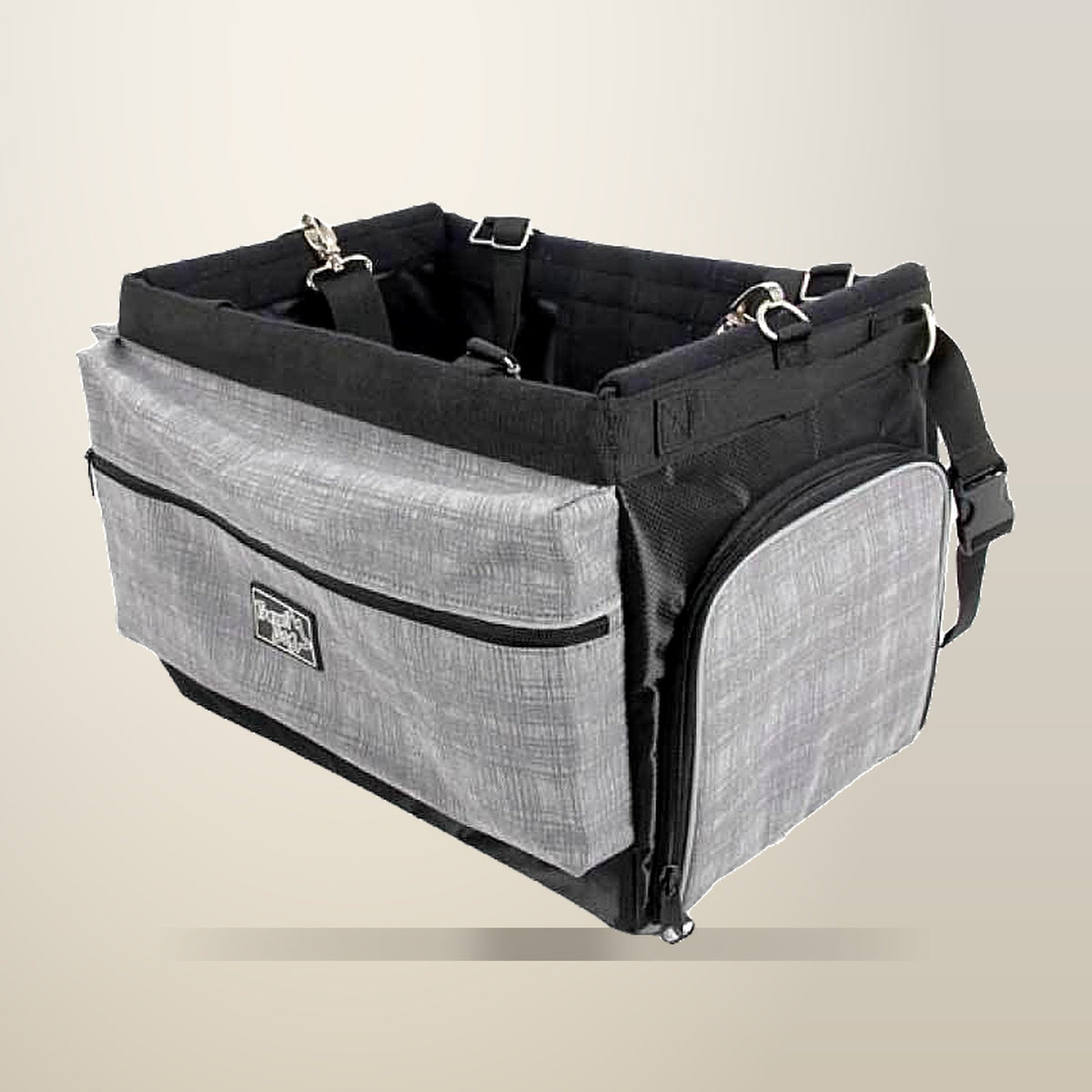 All For Paws Dog Bicycle Carrier Basket, Grey, on a plain cream background