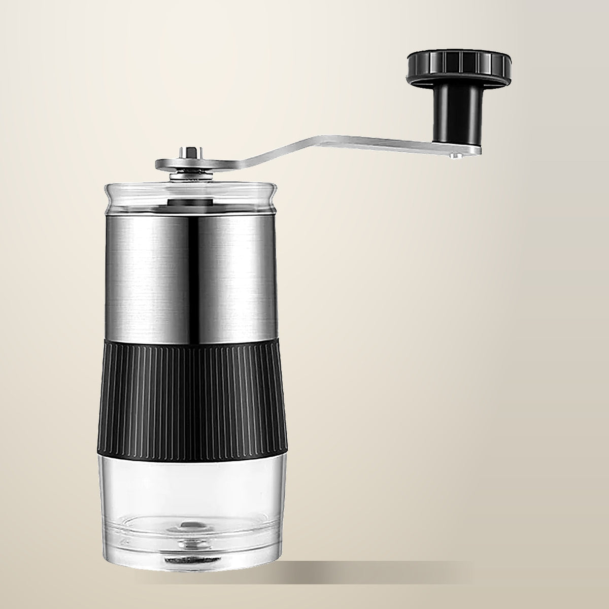 Small Manual Coffee Grinder with Ceramic Burr, on a plain cream background