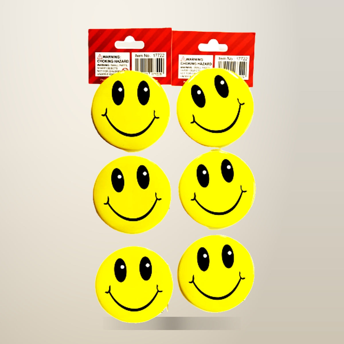 Smiley Face Badges, Small, Medium or Large, on a plain cream background
