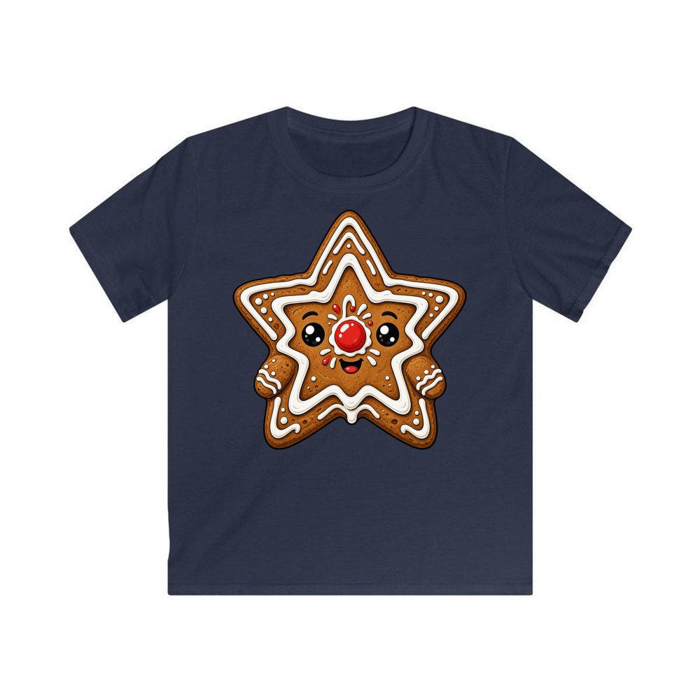 Smiling Gingerbread Star personalised kids Christmas tee in navy