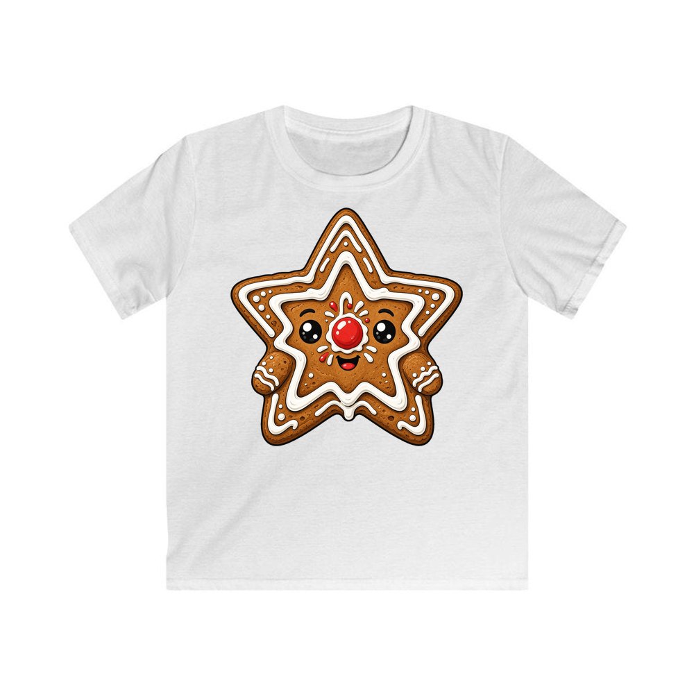 Smiling Gingerbread Star personalised kids Christmas tee in white