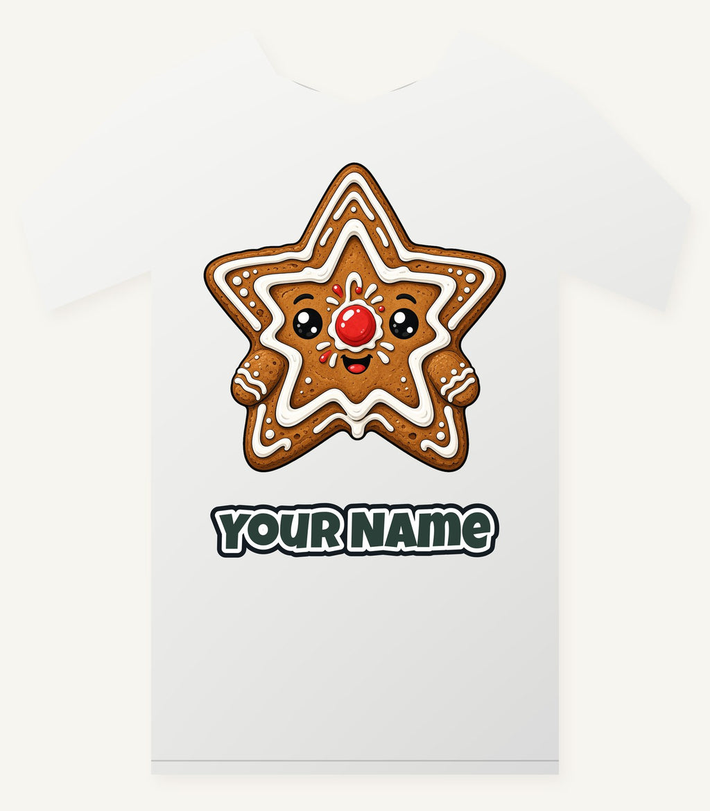 Smiling Gingerbread Star Personalised Christmas T-Shirt and Hoodie