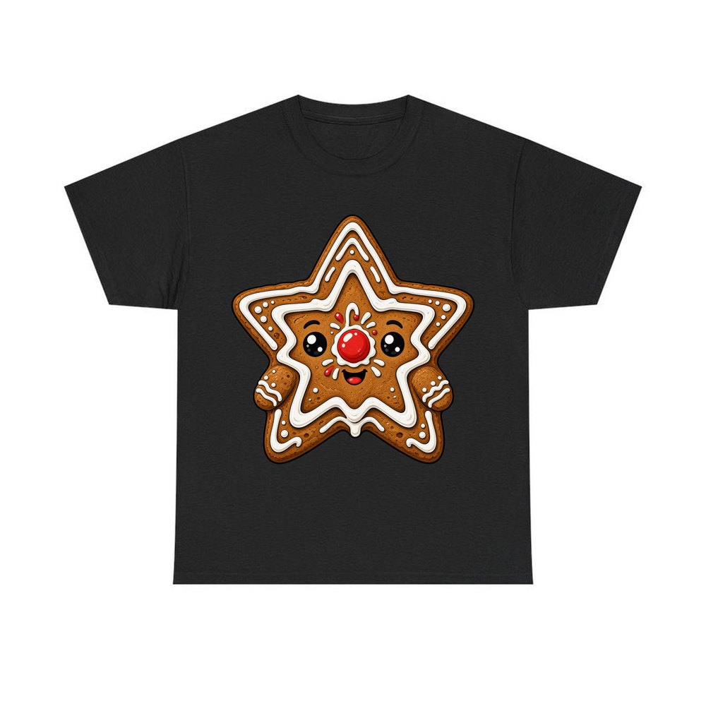 Smiling Gingerbread Star personalised Christmas T-shirt in black