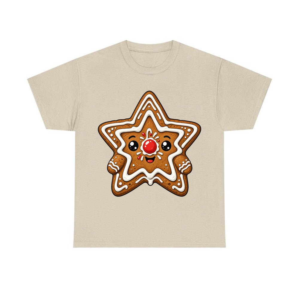 Smiling Gingerbread Star personalised Christmas T-shirt in sand
