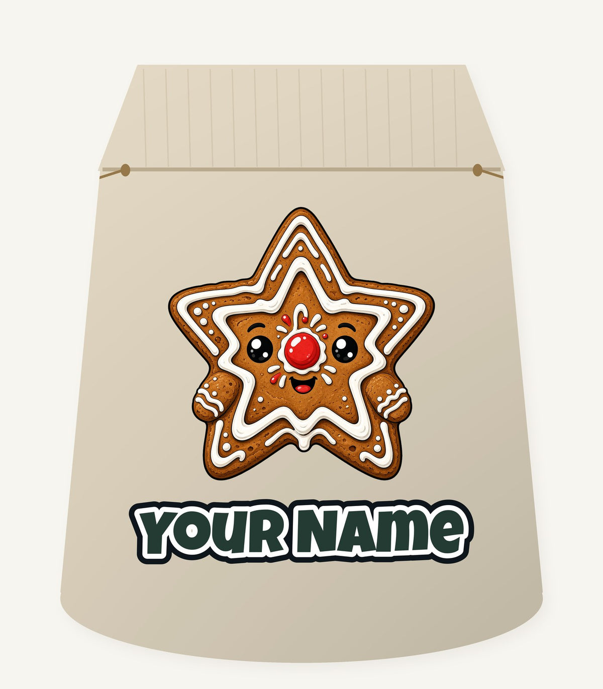 Smiling Gingerbread Star Personalised Santa Sack